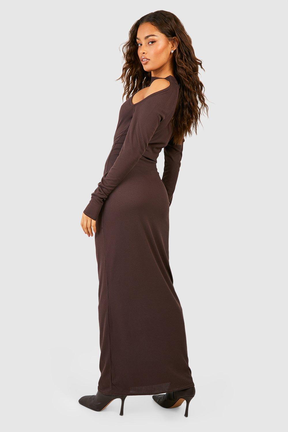 High neck rib maxi dress with long sleeves sale