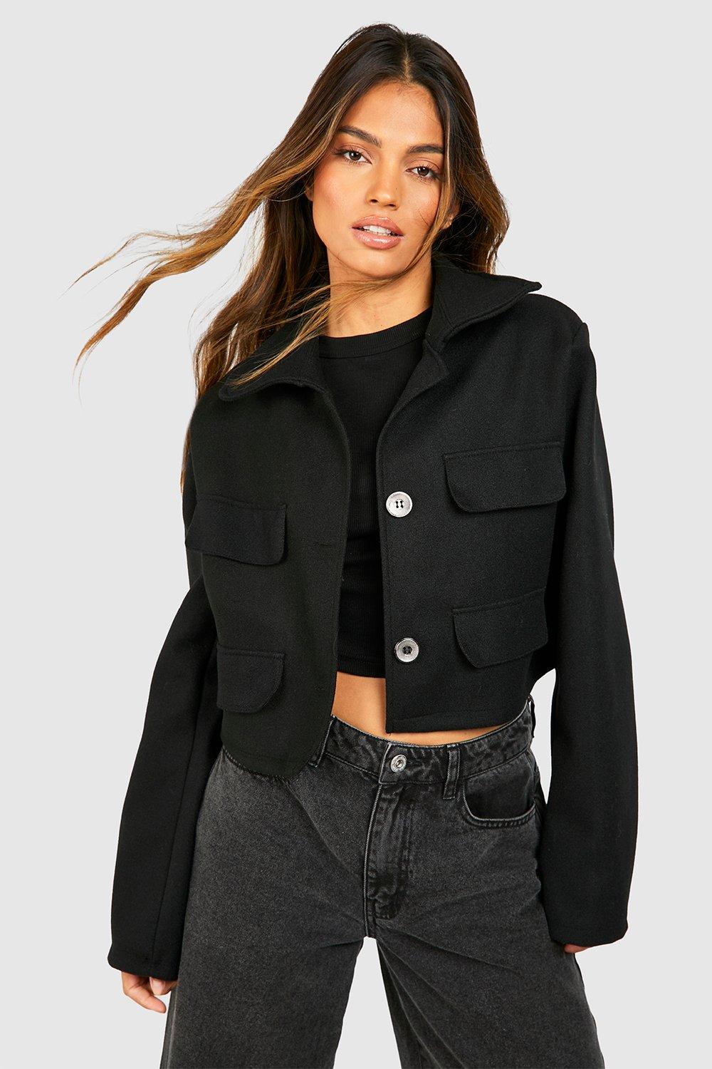 Cropped wool outlet jacket