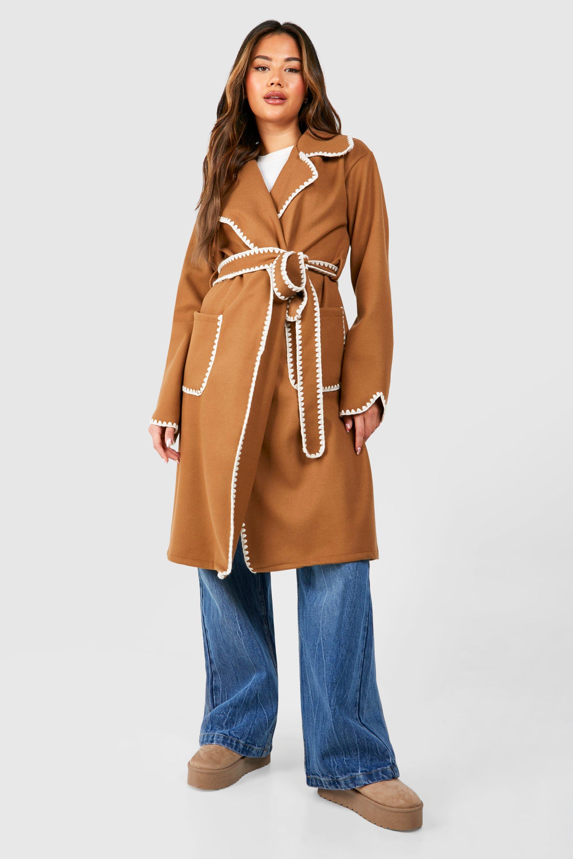 Belted wool look store coat