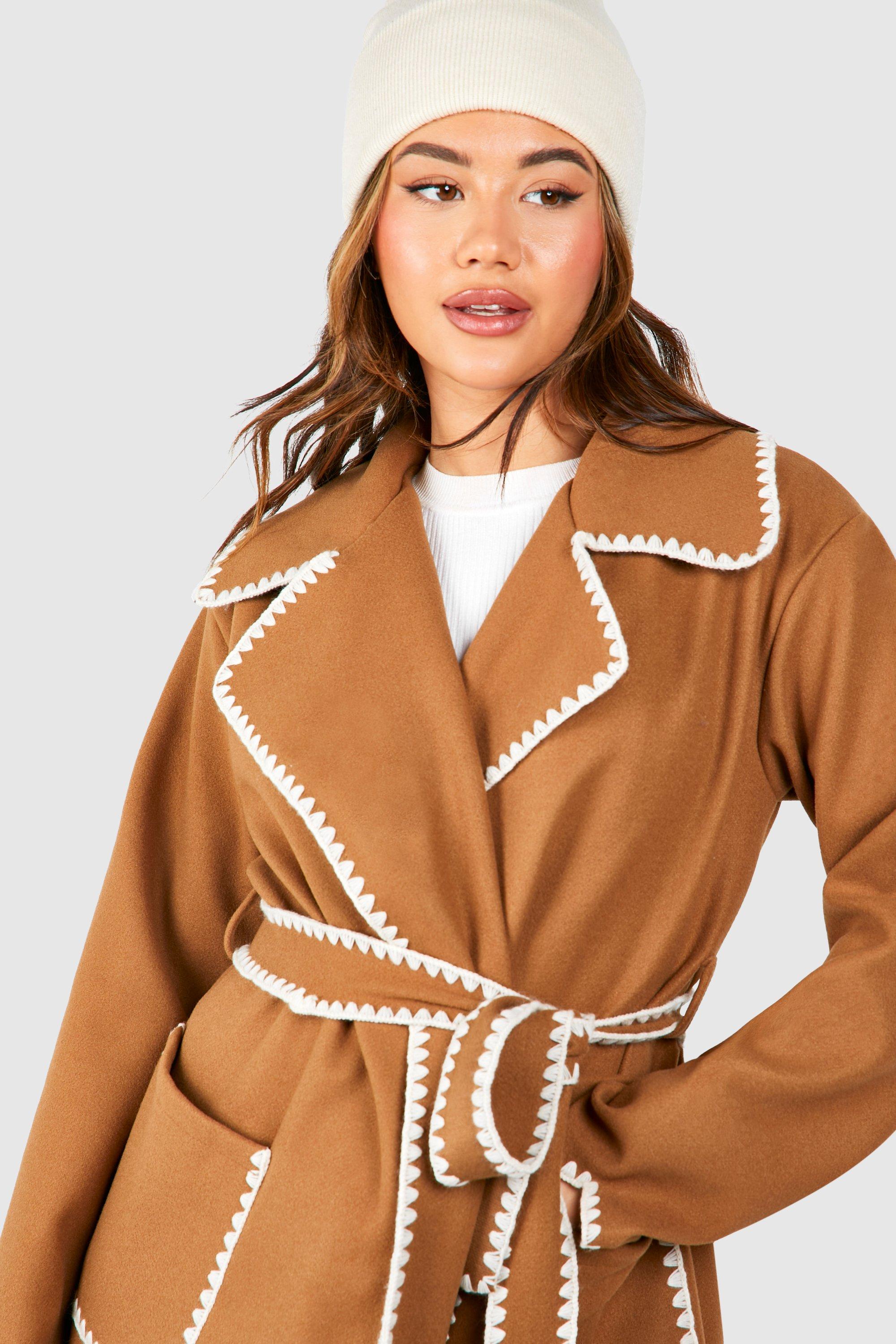 Camel wool hot sale coat belted