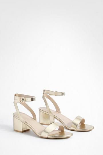 Wide Fit Metallic Low Block Barely There Heels gold