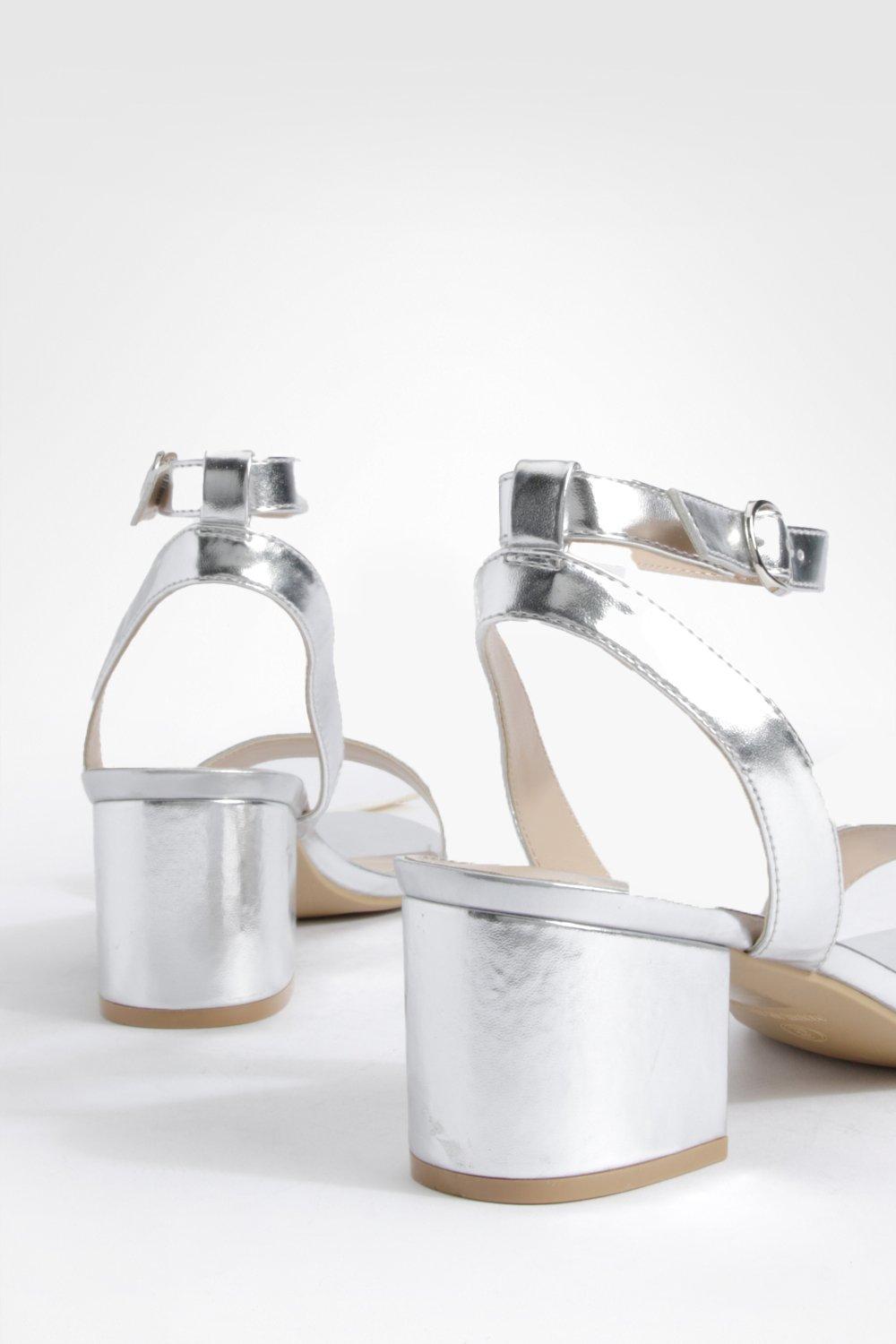 Silver block heel shoes wide fit clearance