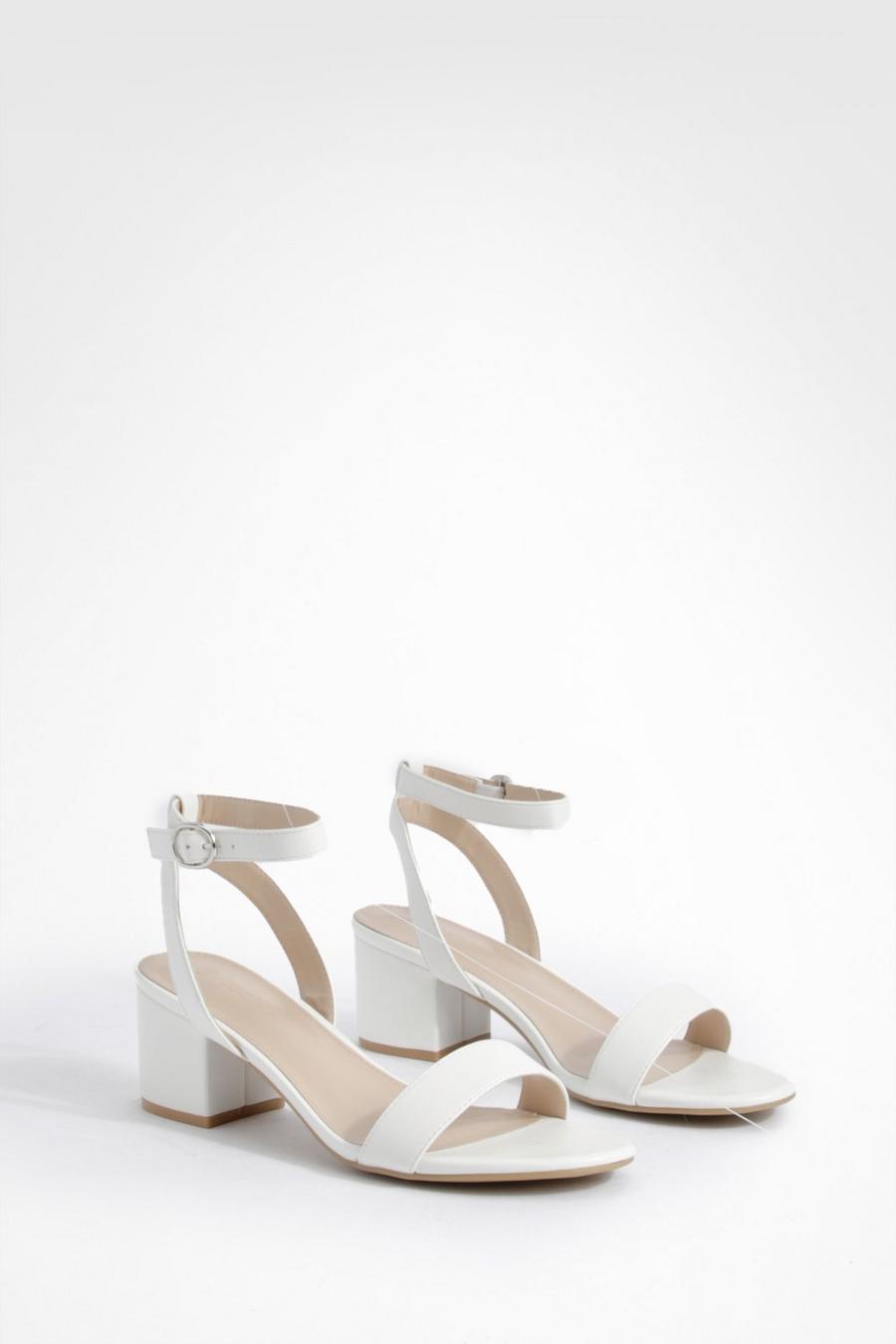 White Wide Fit Low Block Barely There Heels   
