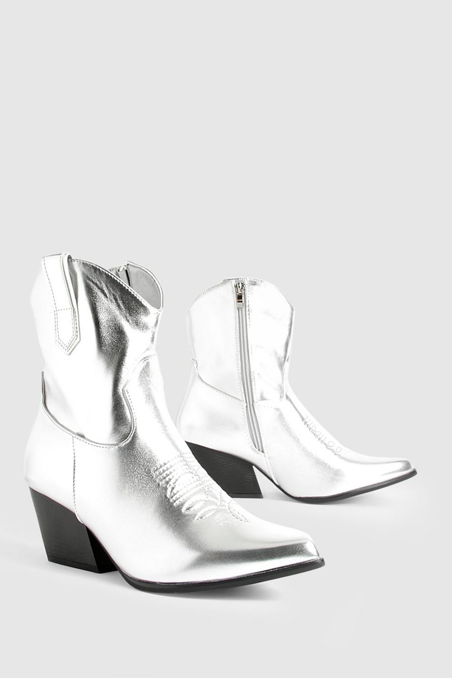 Silver Metallic Ankle Western Cowboy Boots image number 1