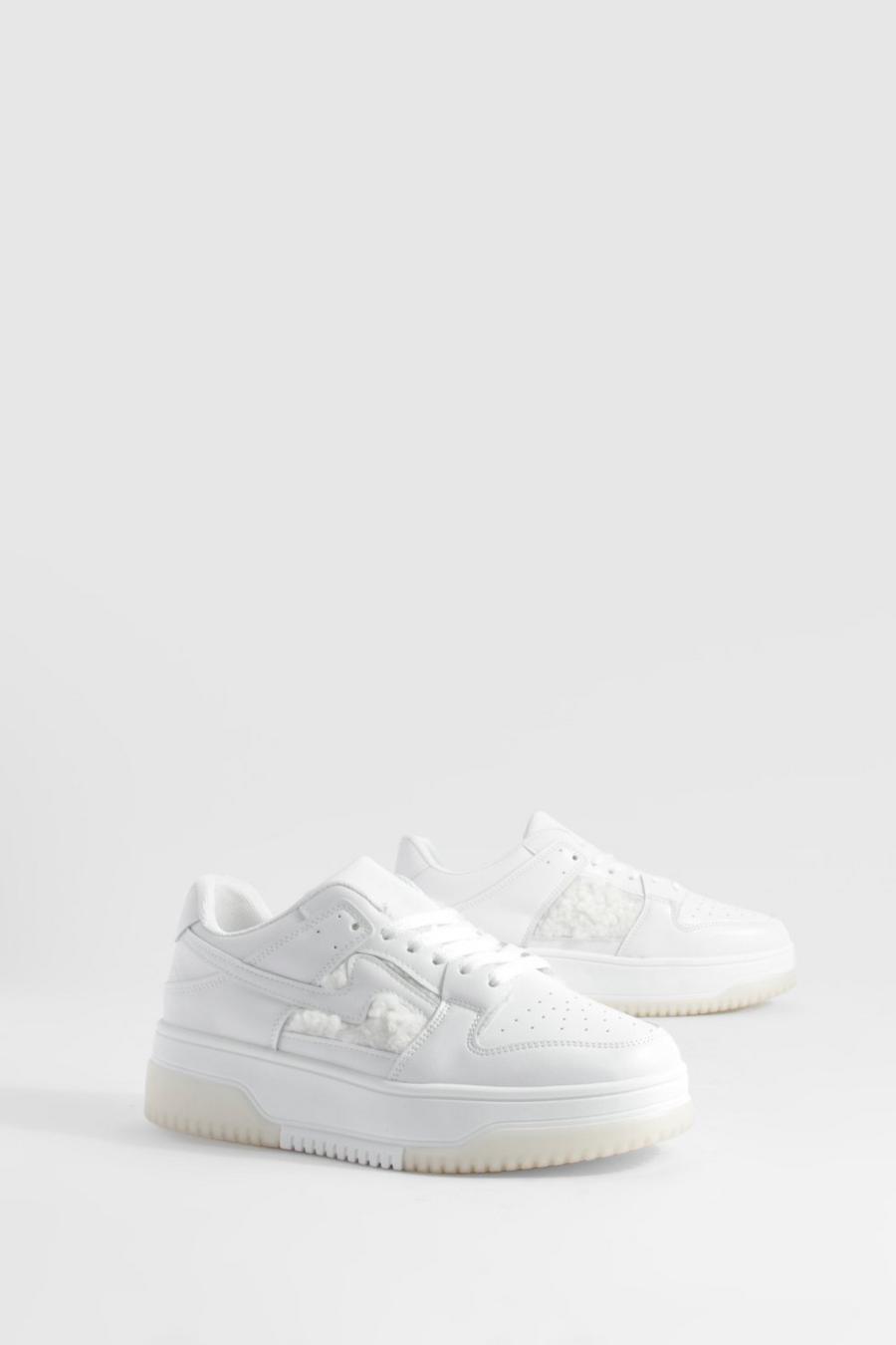 White Chunky Panel Borg Detail Trainers 