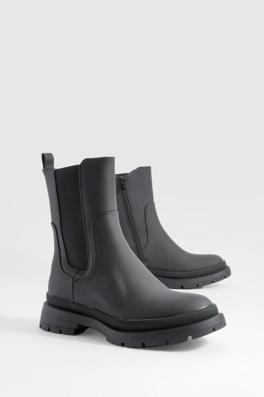 Black Chunky Rubber Tab Detail Boots image number 1