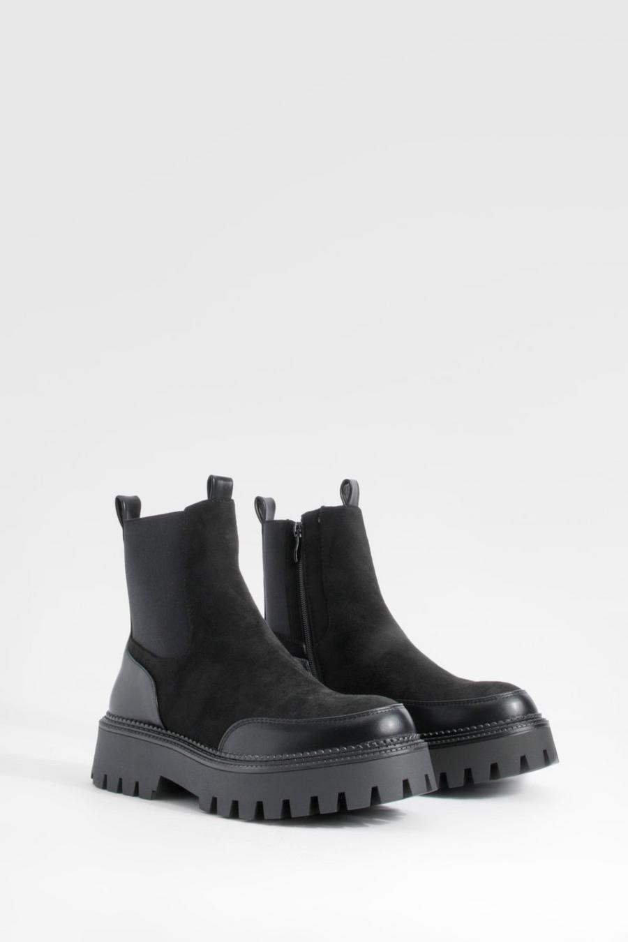 Black Chunky Panel Detail Boots    
