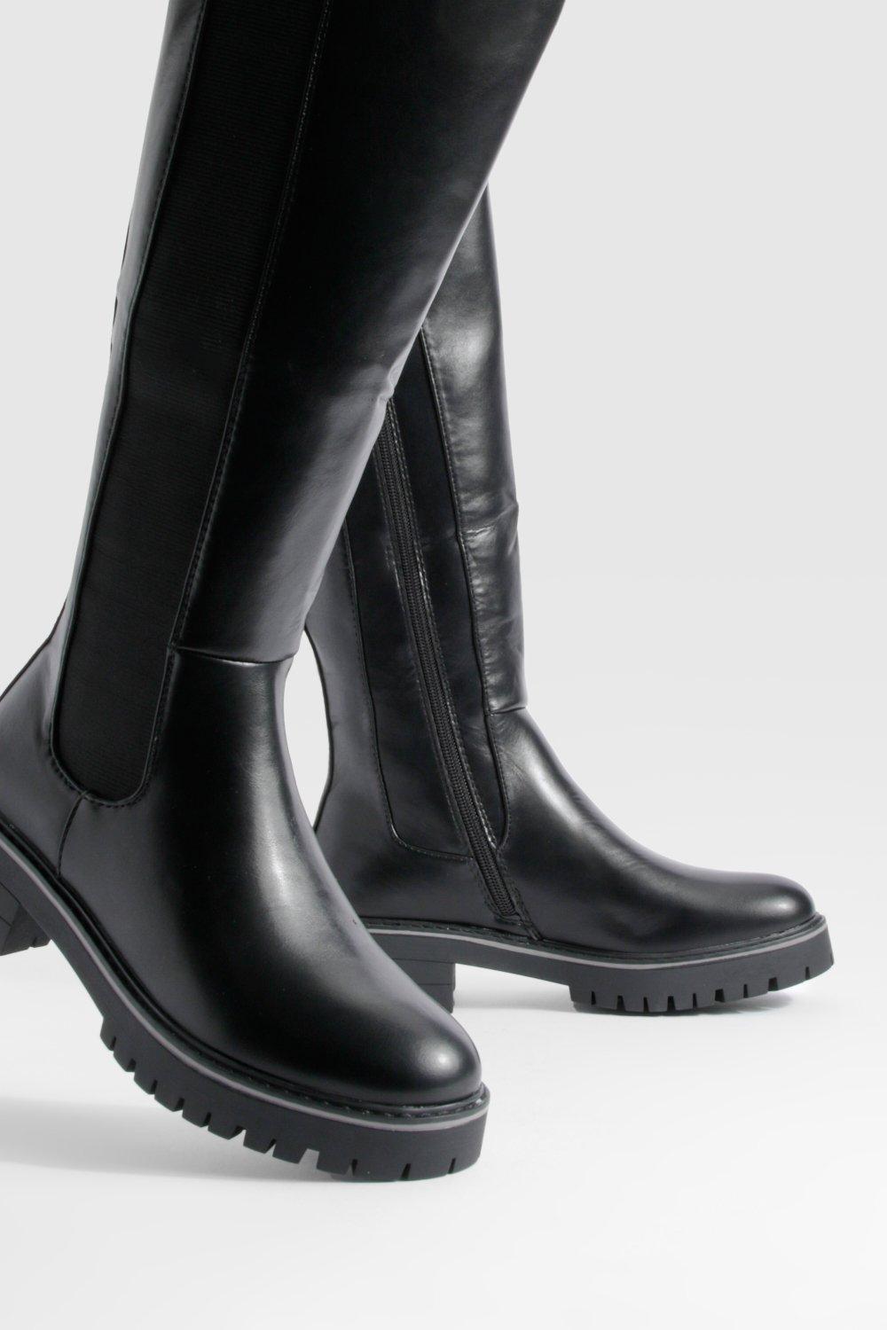 Chunky Knee High Elastic Panel Boots