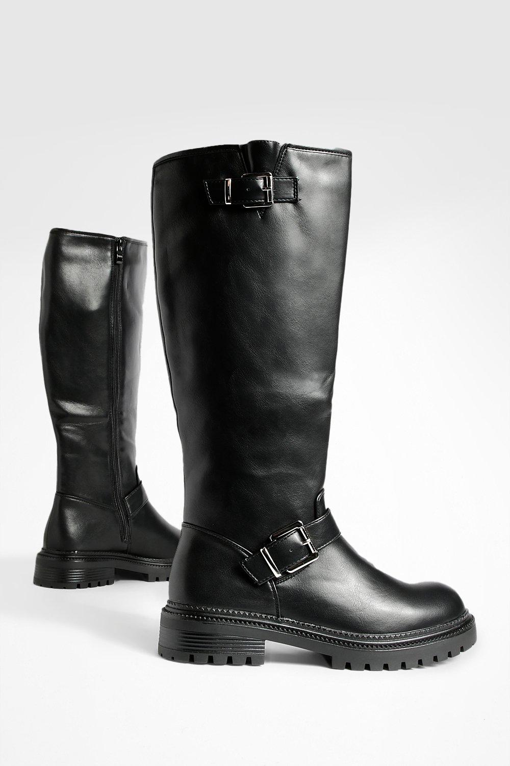 Black buckle boots knee high hotsell