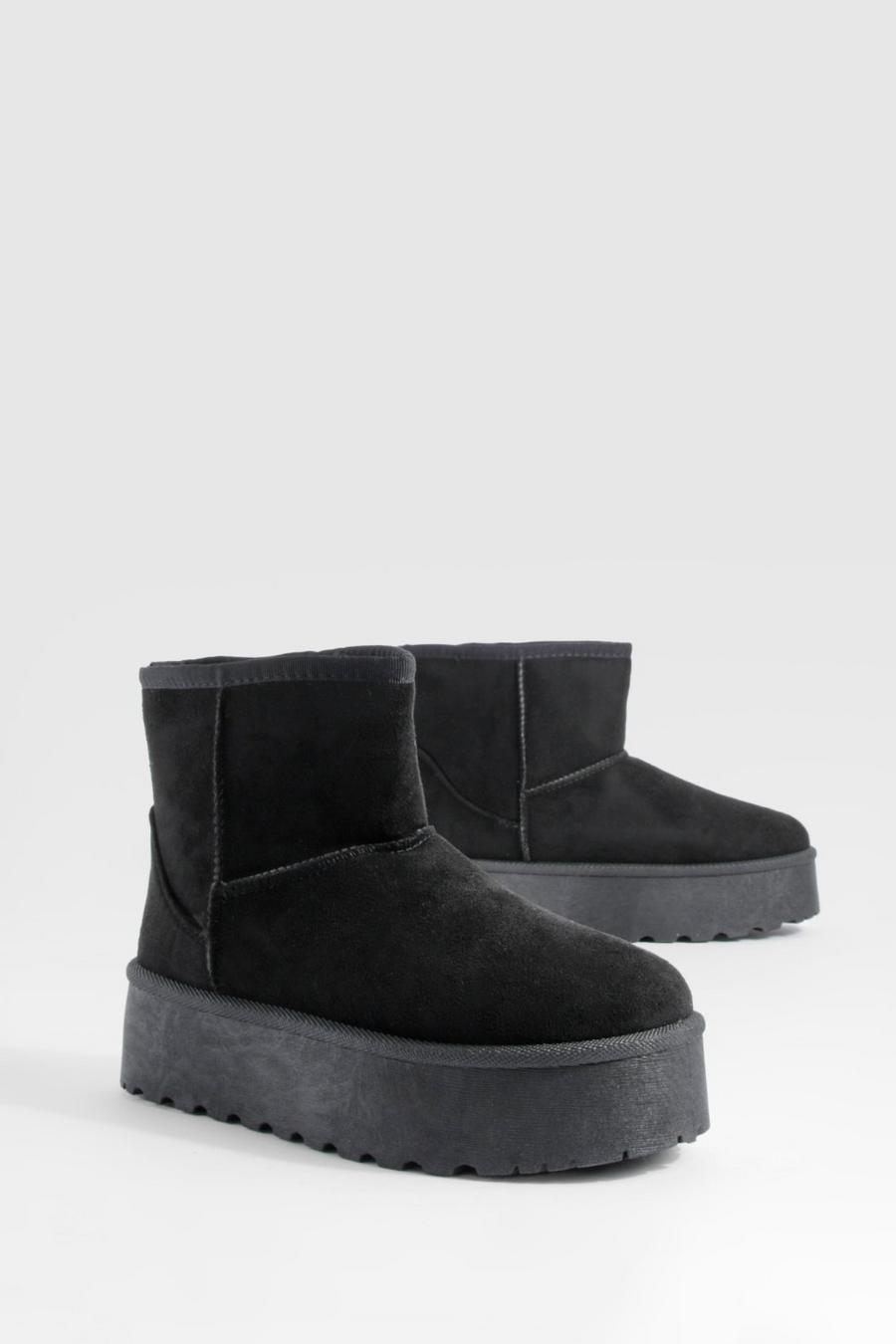 Black svart Små mysiga boots med platå