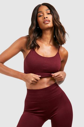 Burgundy Red Seamless Rib Double Layer Crop Top