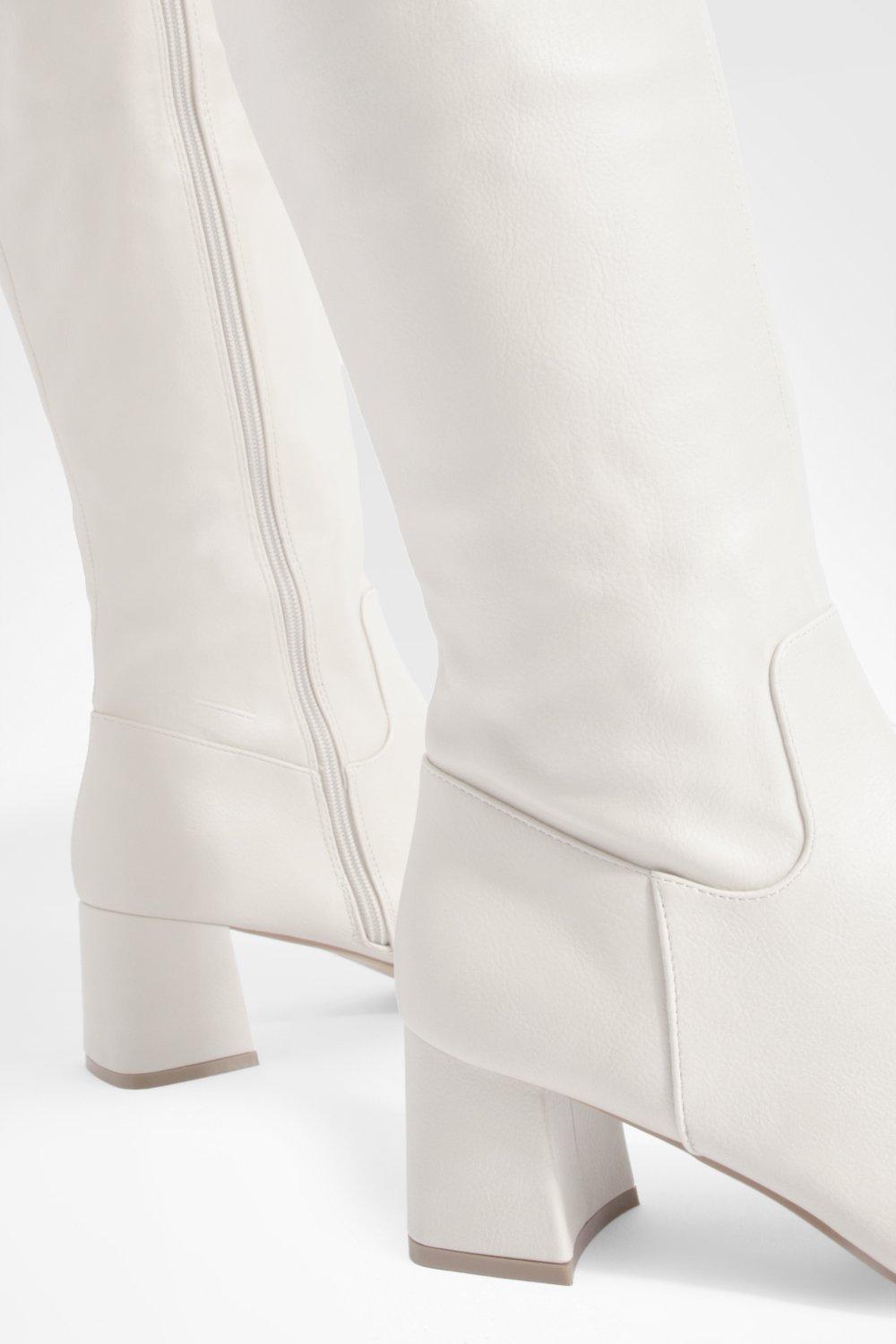 White knee high boots no heel hotsell