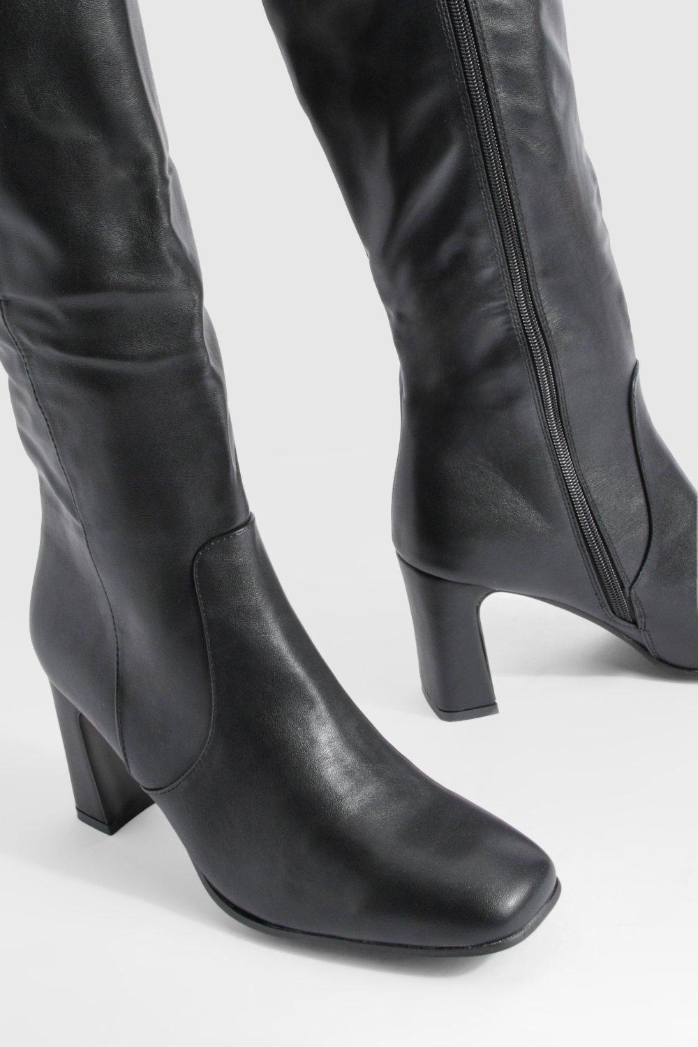 Slim fit black hot sale leather knee high boots