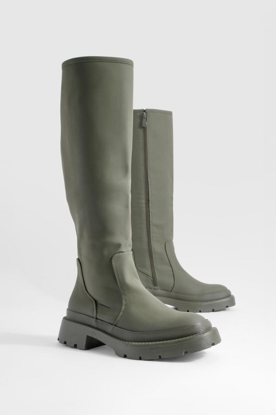 Khaki Chunky Knee High Rubber Boots    image number 1