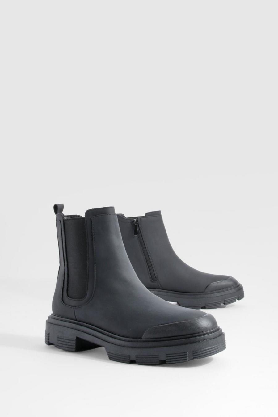Black Chunky Tab Detail Boots   image number 1
