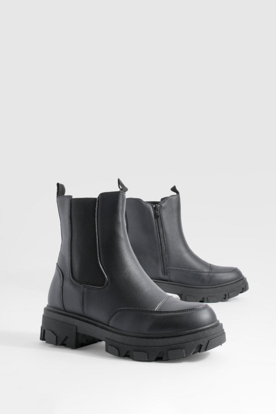 Black Chunky Panel Detail Rubber Boots  image number 1