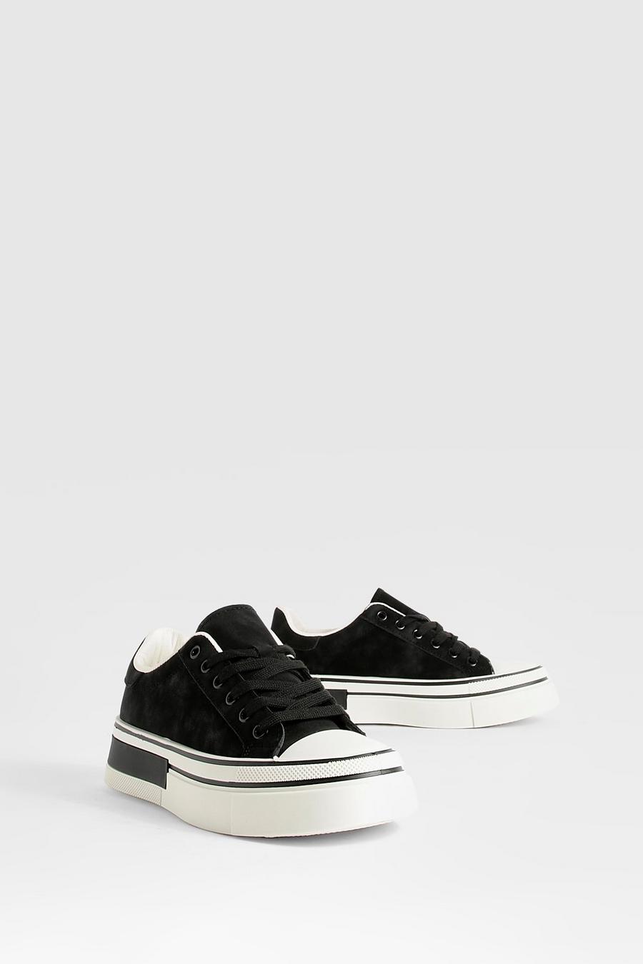 Black Chunky Low Top Lace Up Trainers image number 1