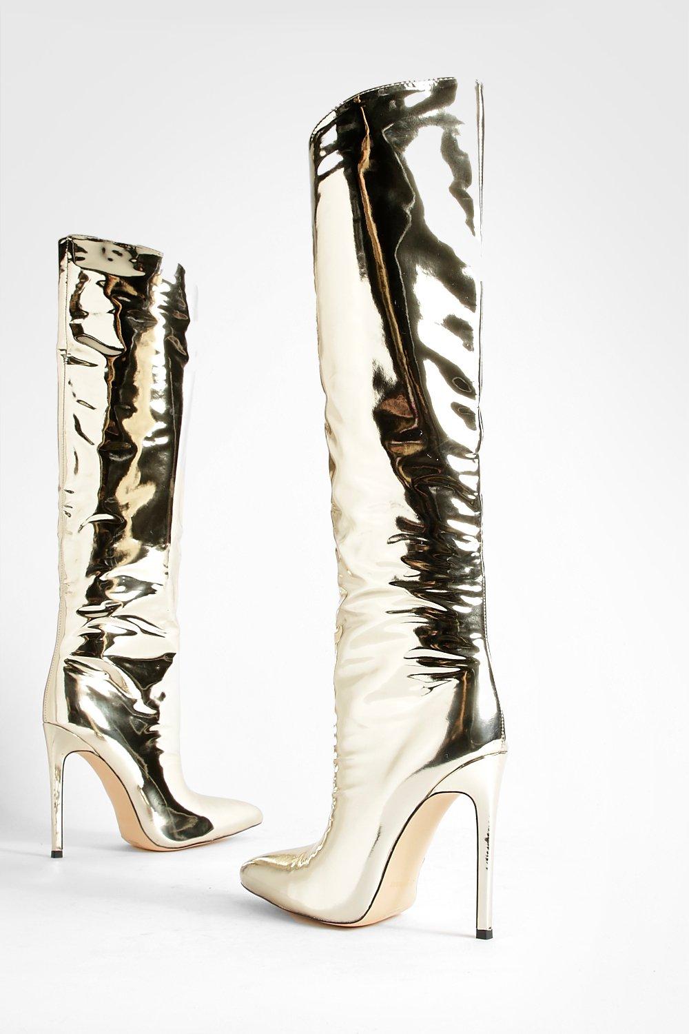 Metallic gold sale thigh high boots