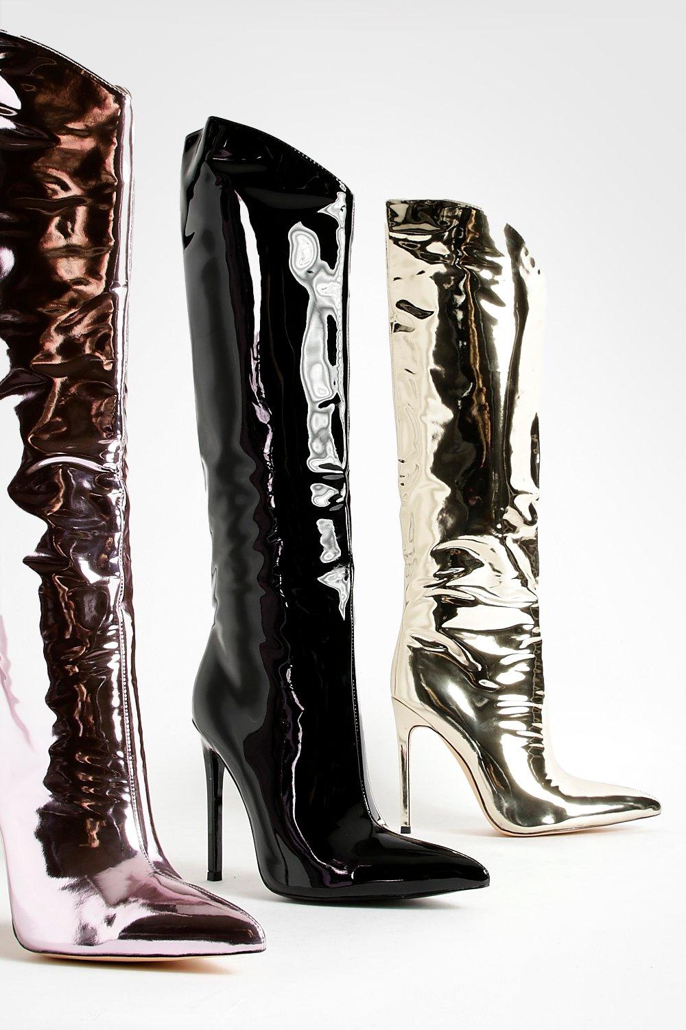 Knee high hot sale gold boots