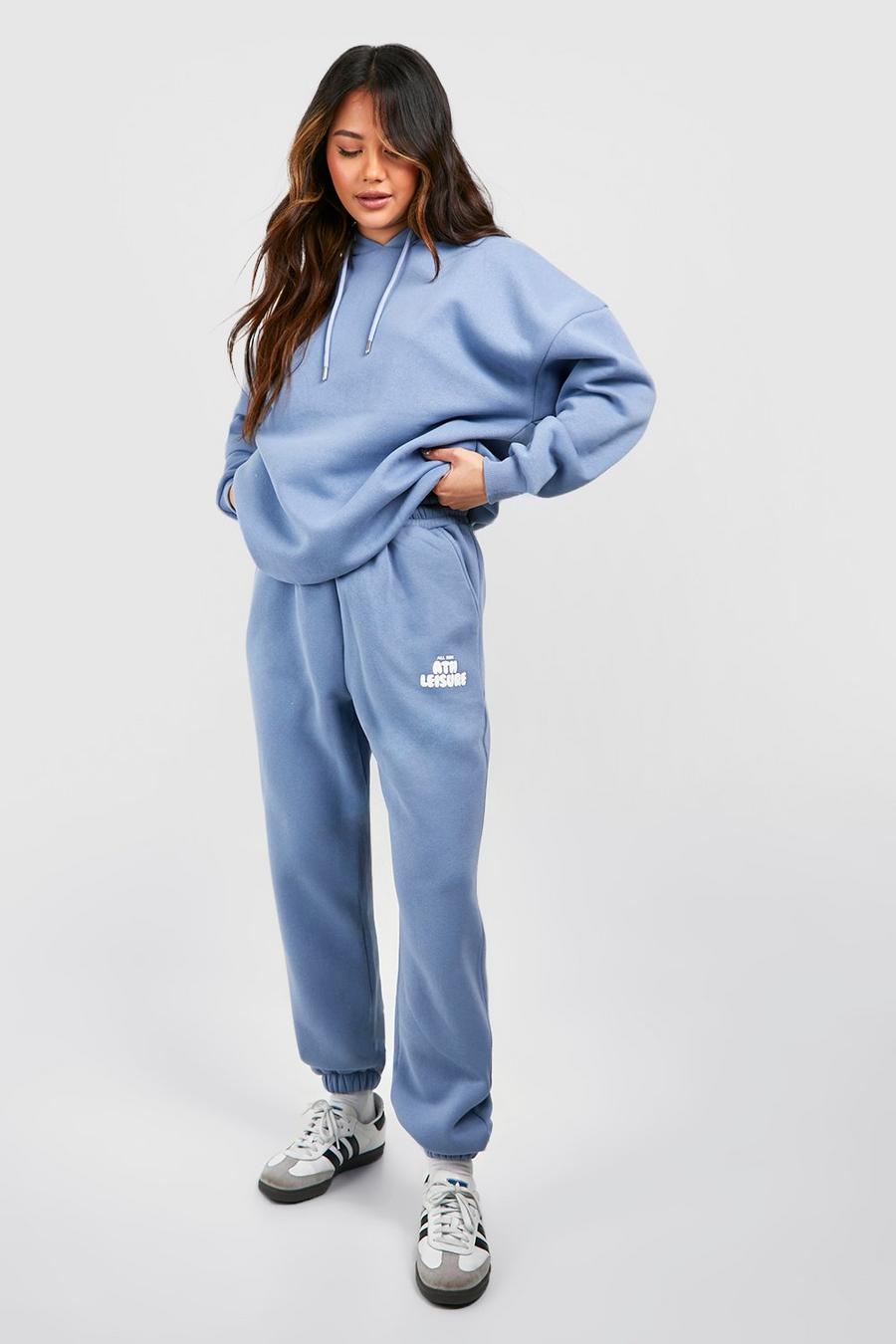 Blue Ath Leisure Puff Print Slogan Hooded Tracksuit