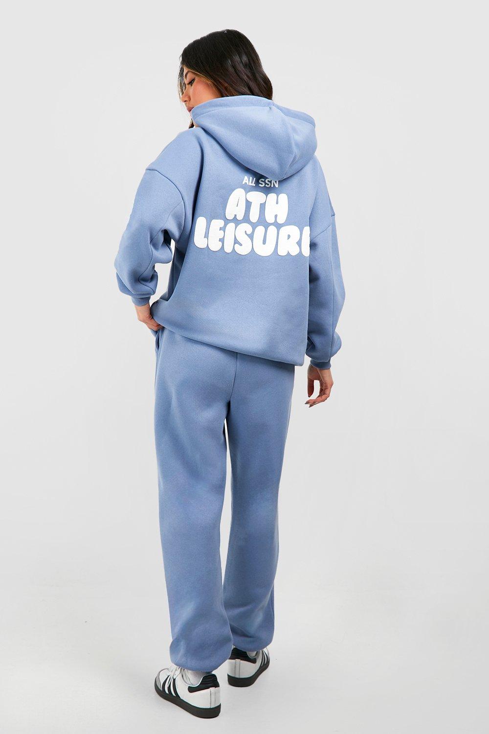 Athleisure Puff Print Slogan Hooded Tracksuit