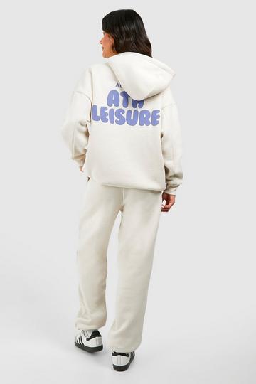 Stone Beige Ath Leisure Puff Print Slogan Hooded Tracksuit