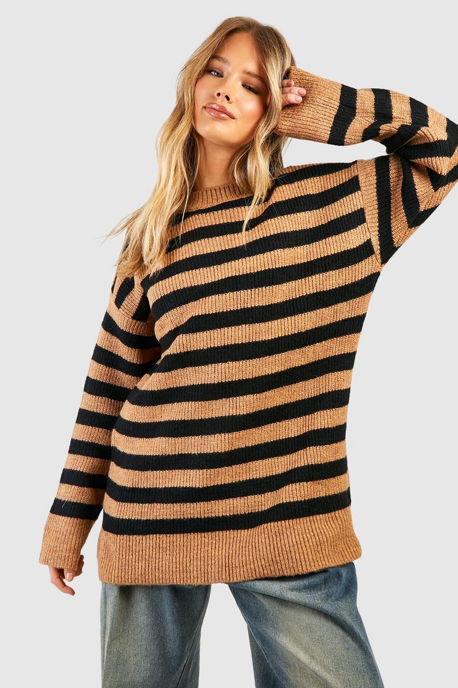 Camel Oversized Stripe Sweater image number 1
