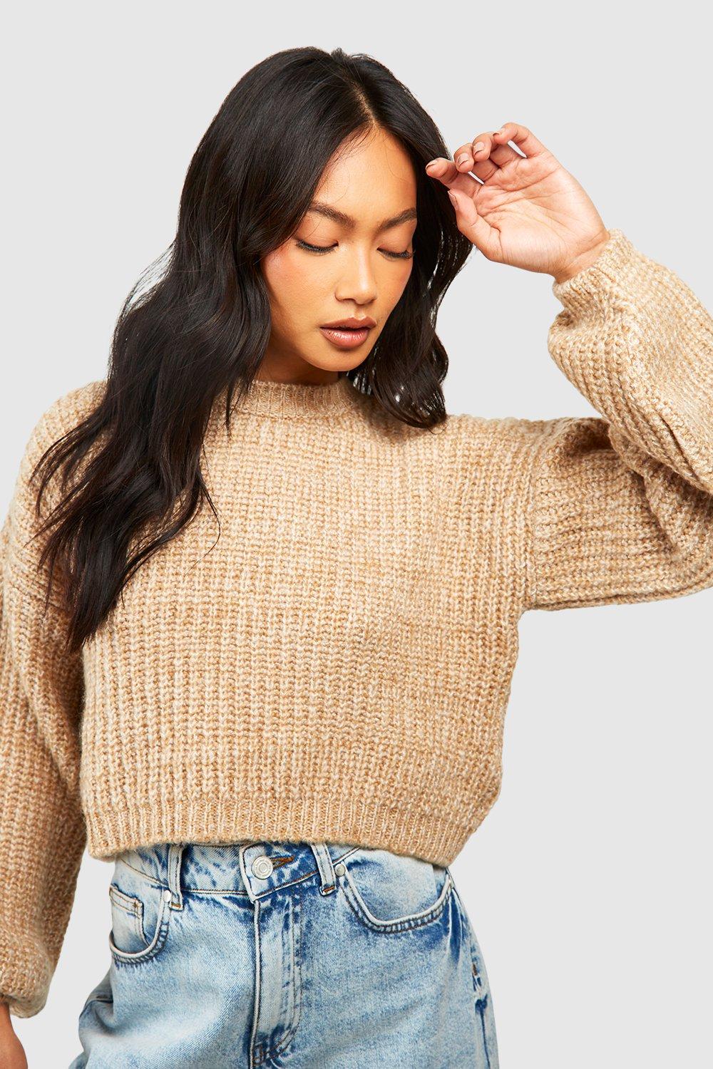 Plus Boxy Boucle Knit Extended Neck Jumper