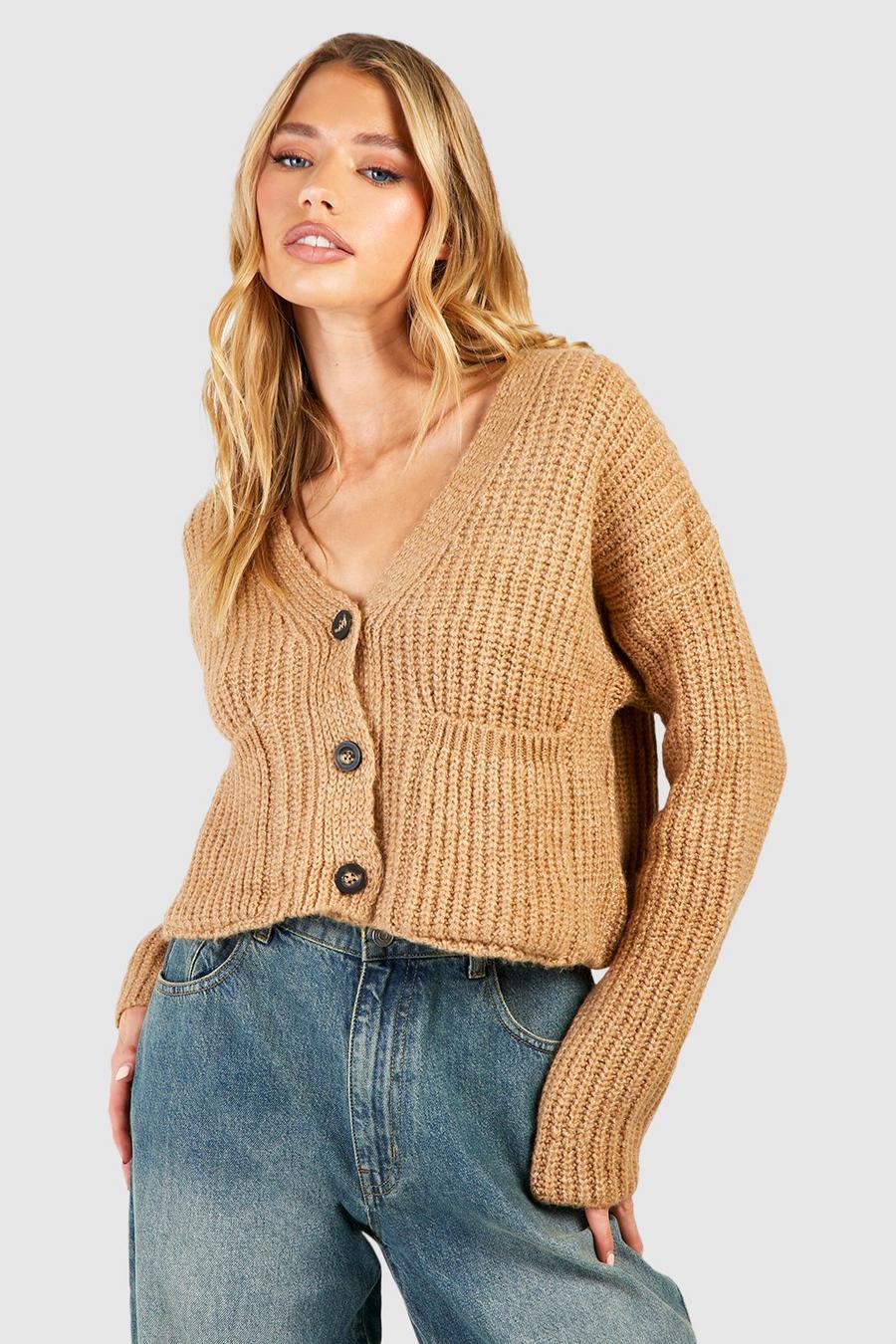 Brown 3 Button Slouchy Cardigan With Pockets image number 1