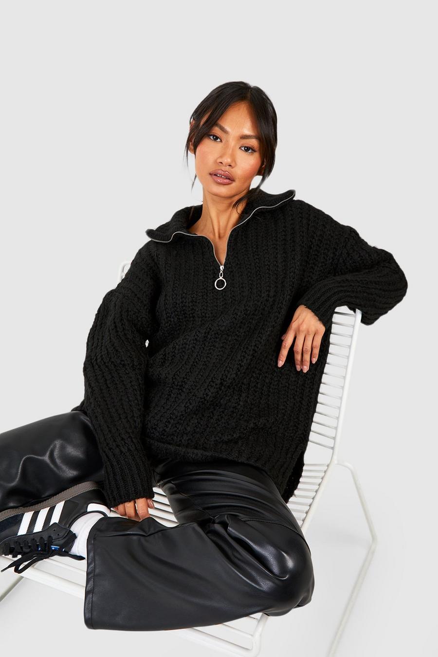 Black Chunky Half Zip Jumper