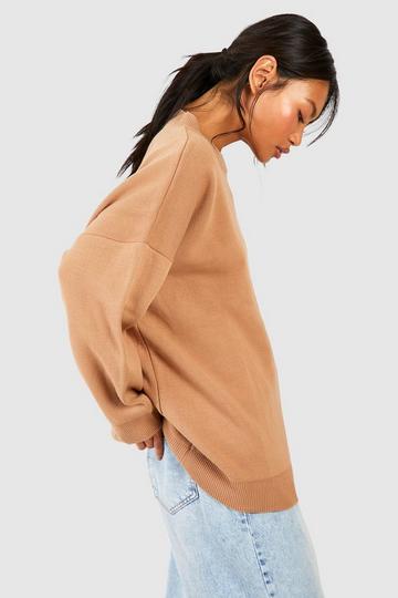 Camel Beige Crew Neck Oversized Sweater