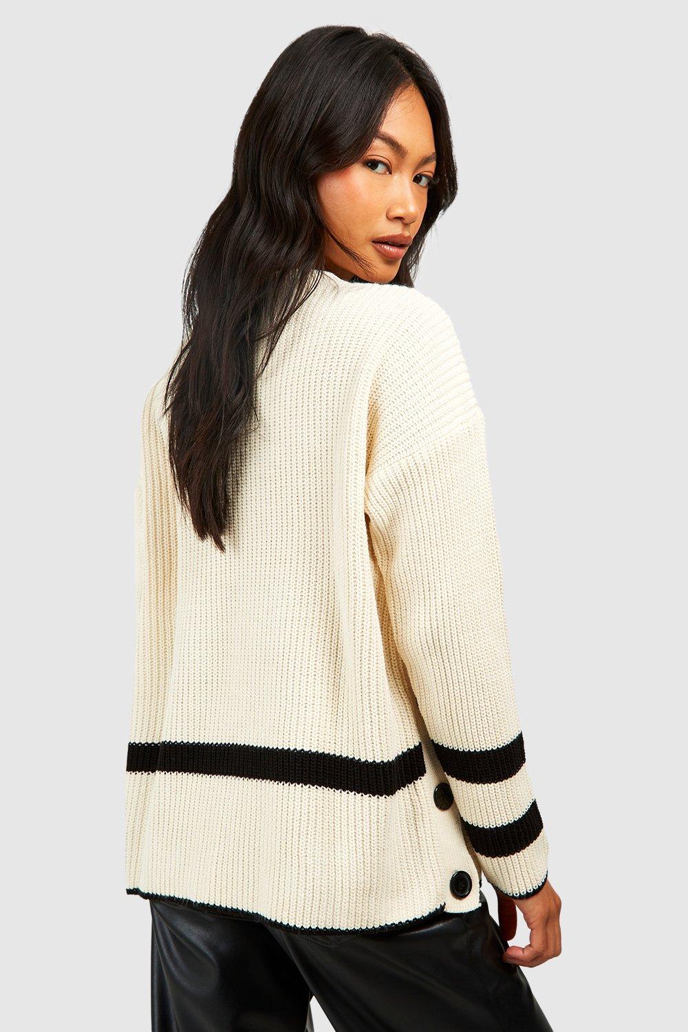 Striped trim clearance sweater