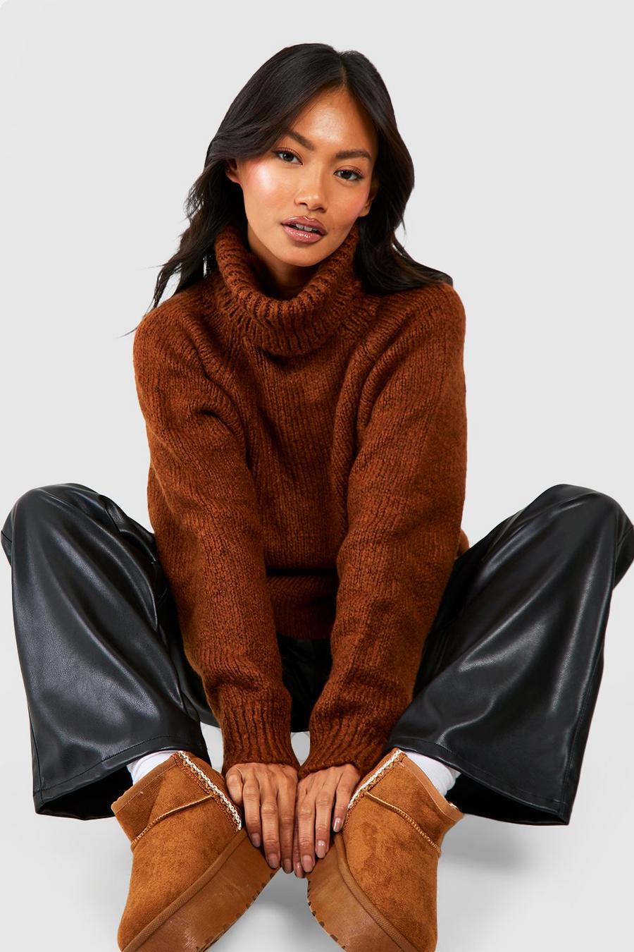 Chocolate Oversized Roll Neck Jumper image number 1