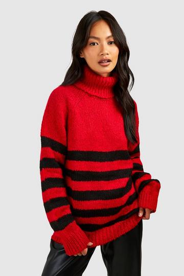 Stripe Roll Neck Jumper red