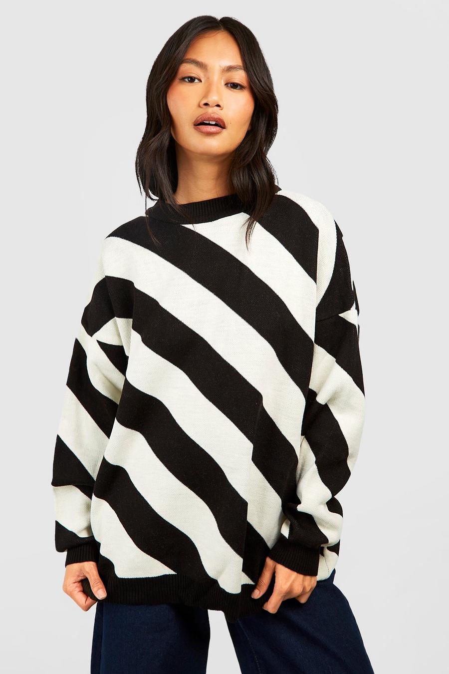 Pullover mit diagonalen Streifen, Black image number 1