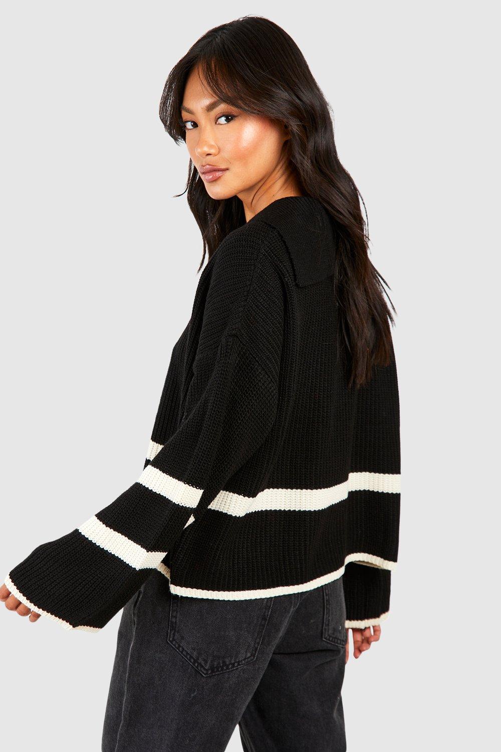 Black sweater shop with white trim