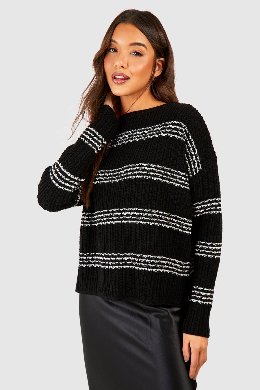 Strukturierter gestreifter Pullover, Black