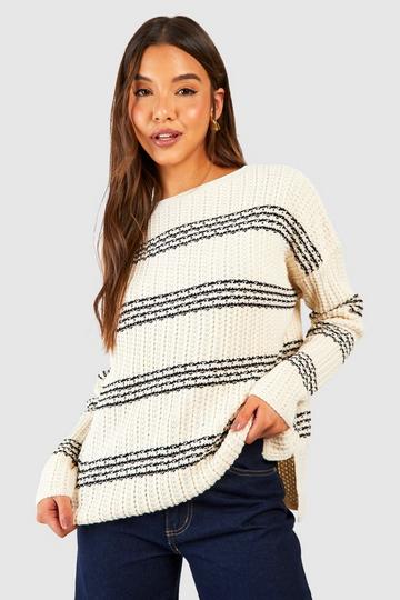 Stone Beige Textured Stripe Sweater
