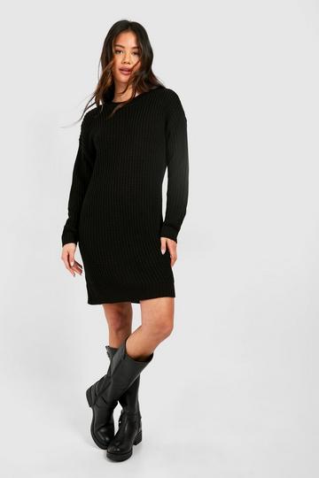 Crew Neck Mini Sweater Dress black