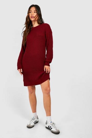 Cherry Red Crew Neck Mini Sweater Dress