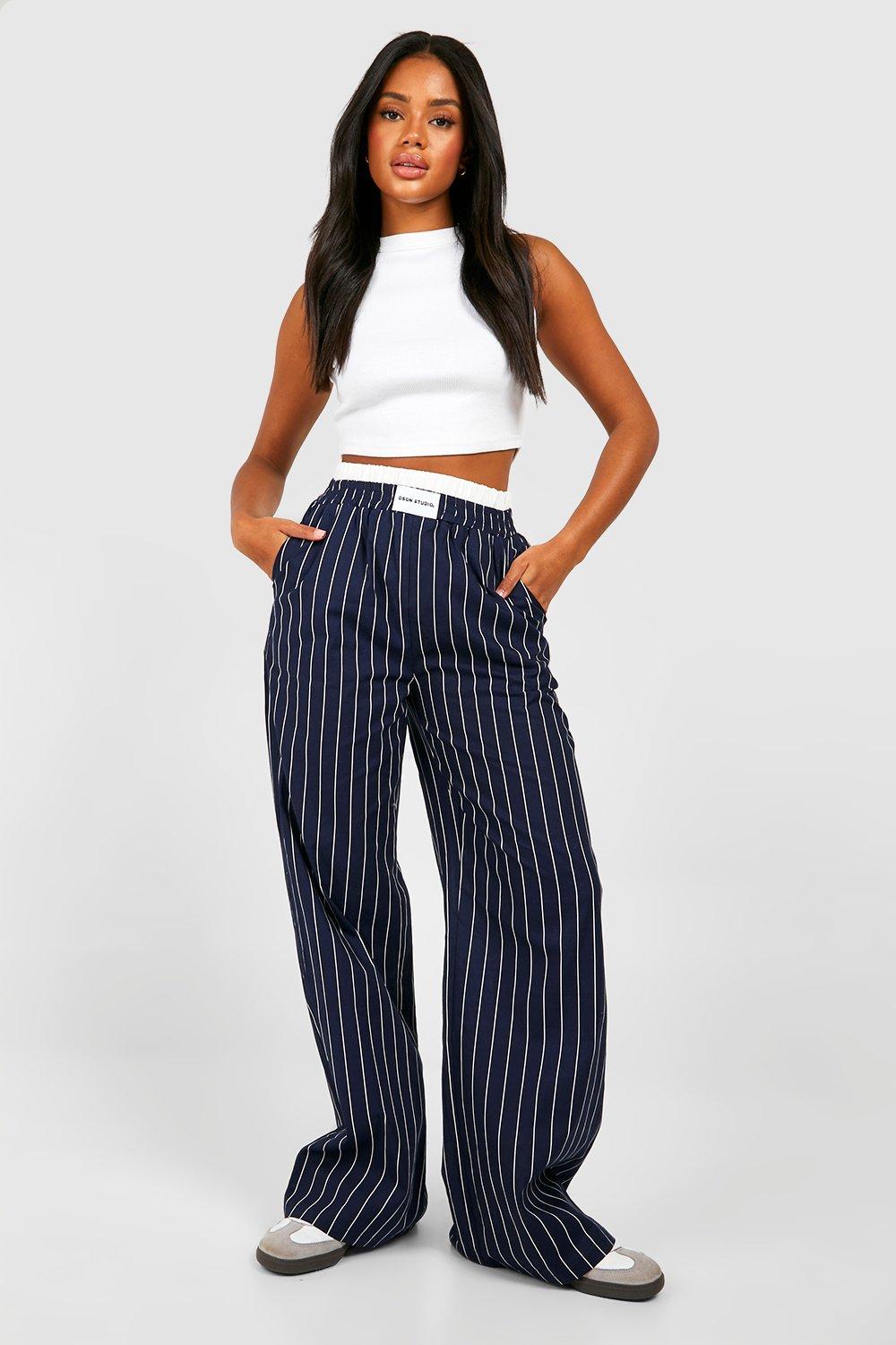 Contrast Waistband Detail Stripe Pants boohoo USA