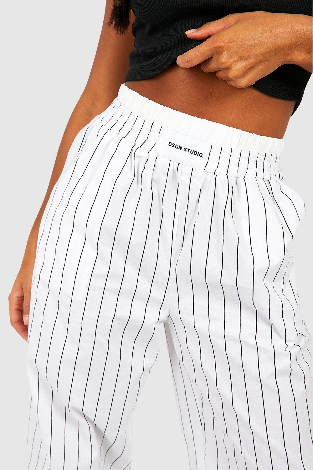 Boohoo Pinstripe Contrast Waistband Shorts in White