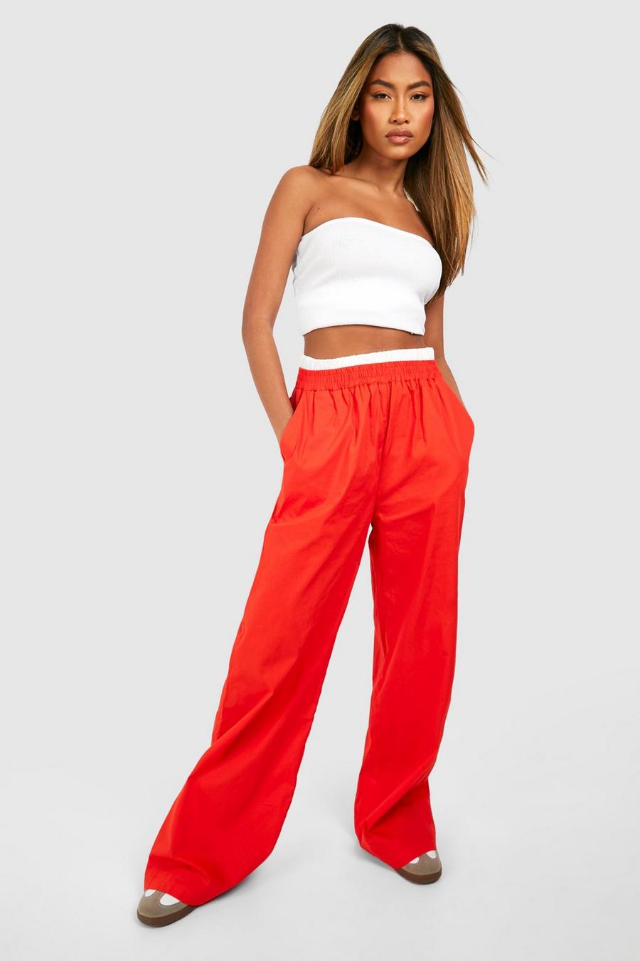 Red Contrast Waistband Detail Trousers  image number 1
