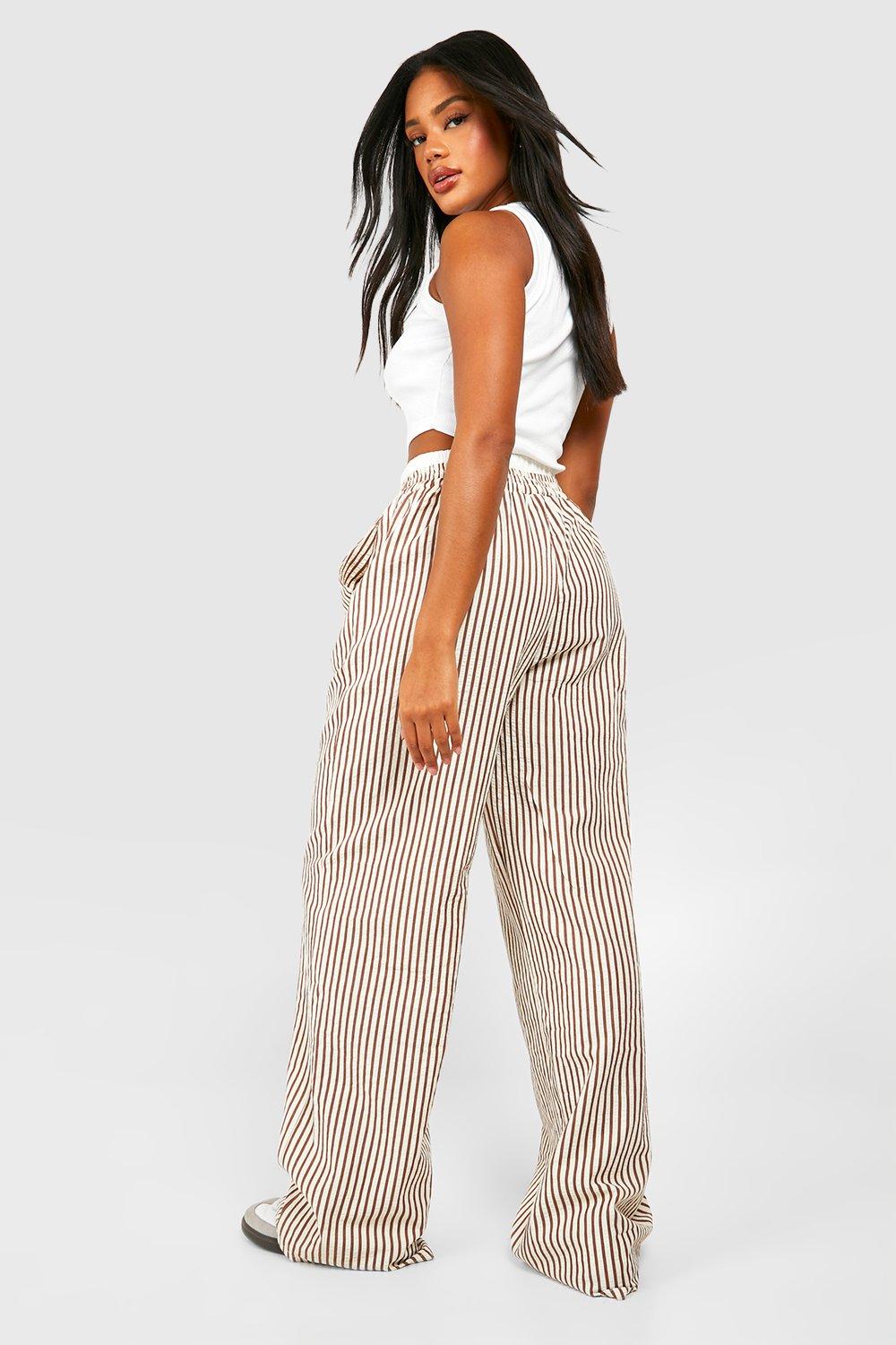 Contrast Waistband Detail Stripe Trousers boohoo UK
