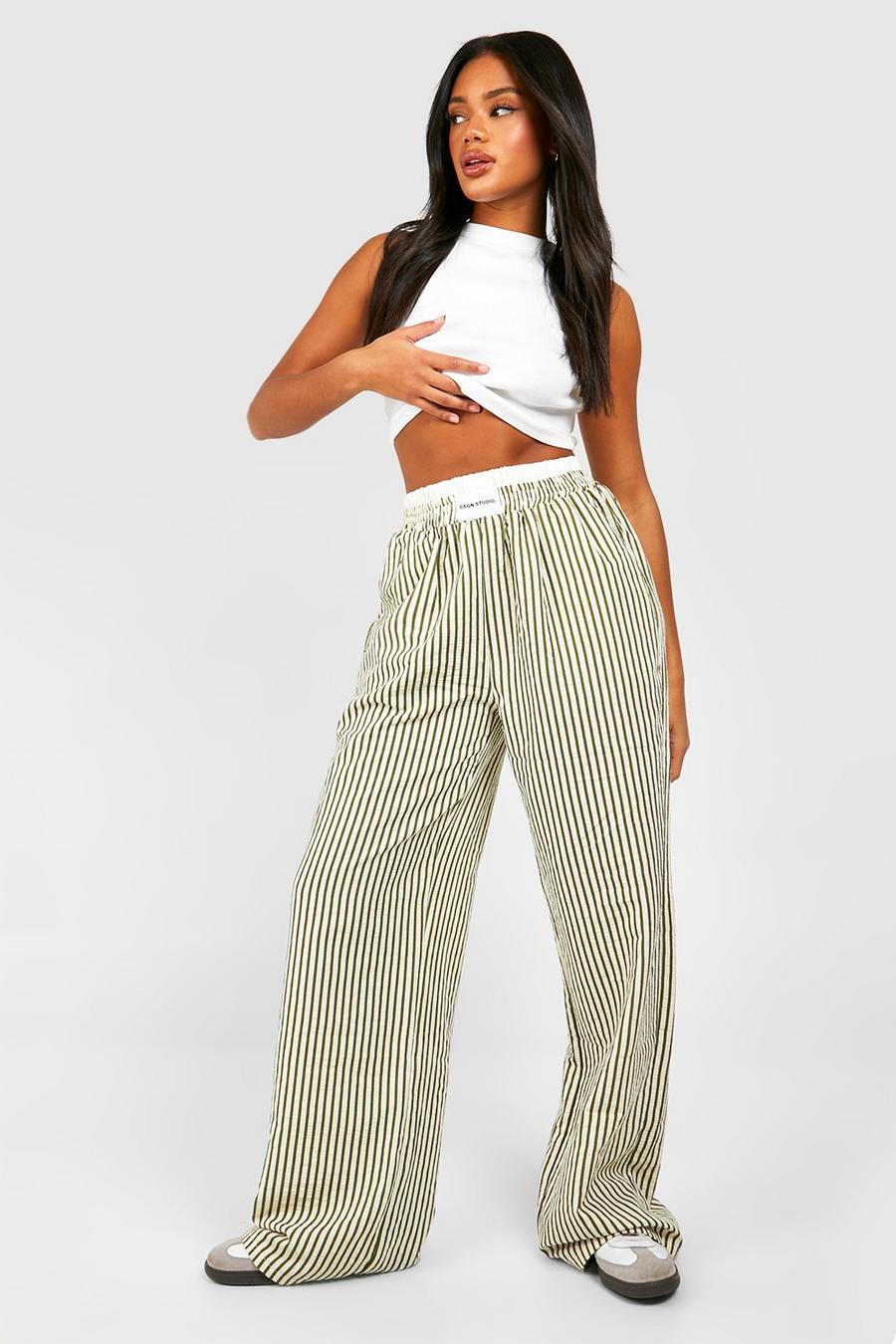 Green Contrast Waistband Detail Stripe Pants image number 1