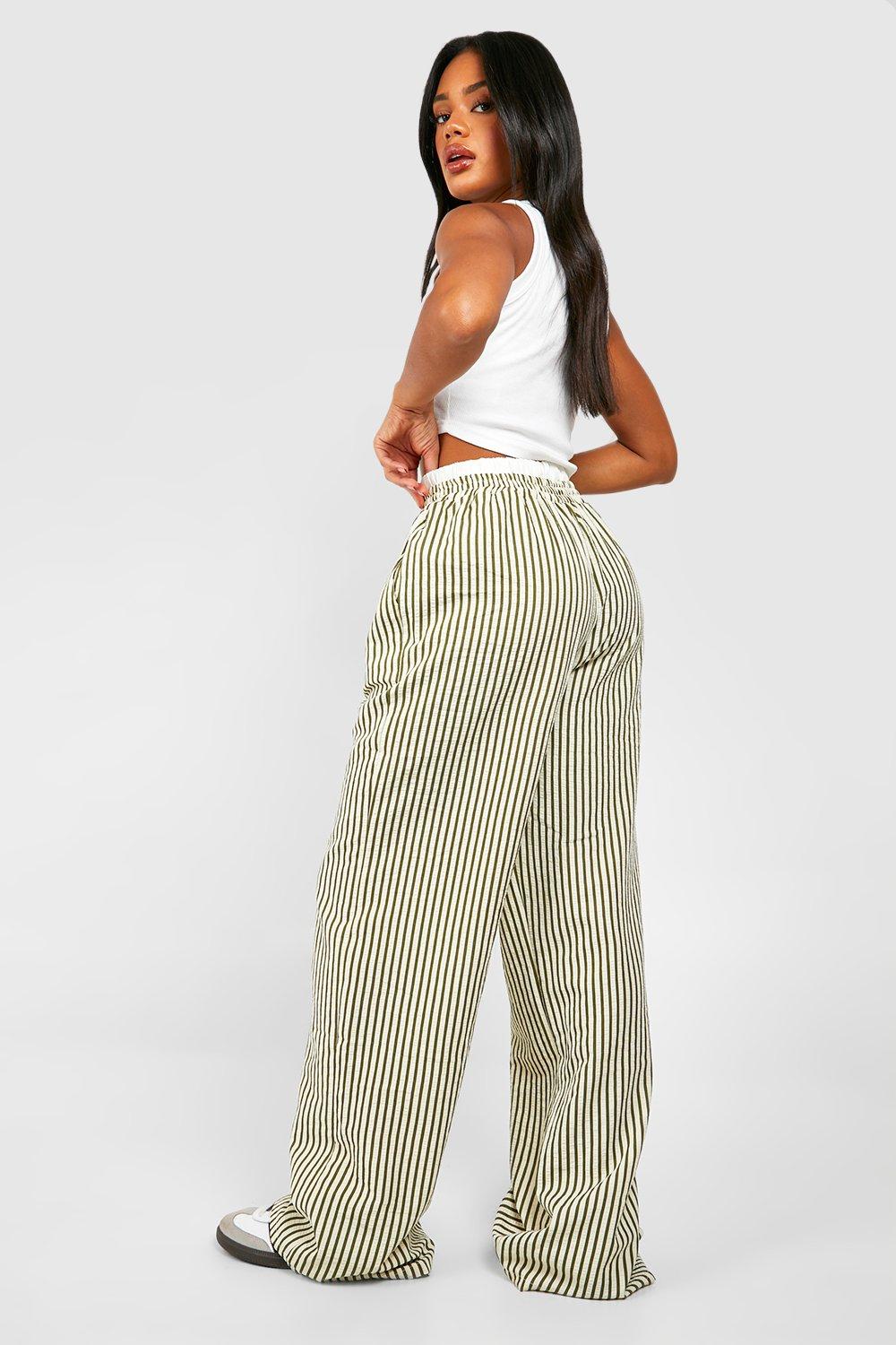 Contrast Waistband Detail Stripe Trousers | boohoo