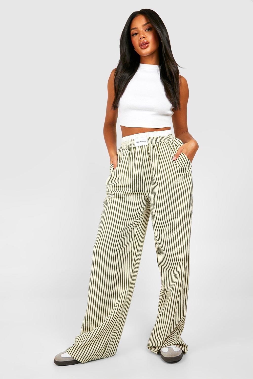 Contrast Waistband Detail Stripe Trousers