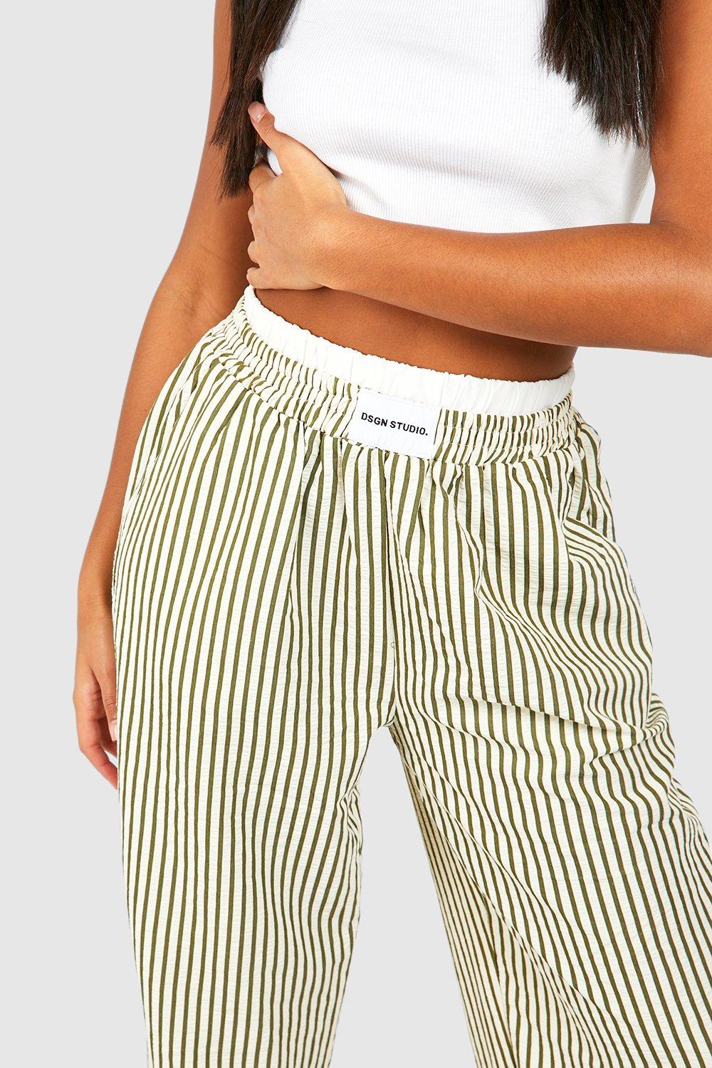 Boohoo Tall Contrast Waistband Detail Pants in Green