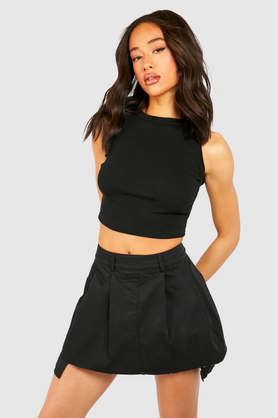 Black Fray Pocket Detail Mini Skirt 