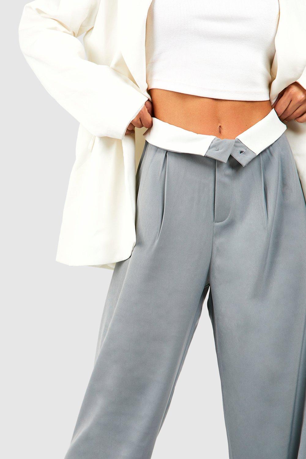 Contrast Waistband Detail Straight Leg Trouser | boohoo